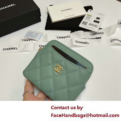 Chanel Grained Calfskin  &  Gold-Tone Metal Zip Coin Purse AP2061 Dusty Green 2025